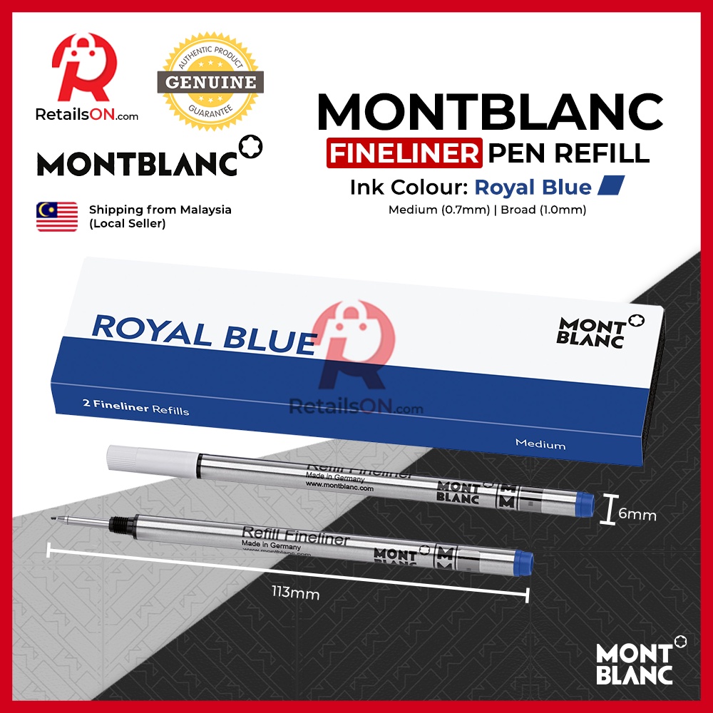Montblanc Fineliner Refill (2 Per Pack) Royal Blue Medium/Broad (M/B