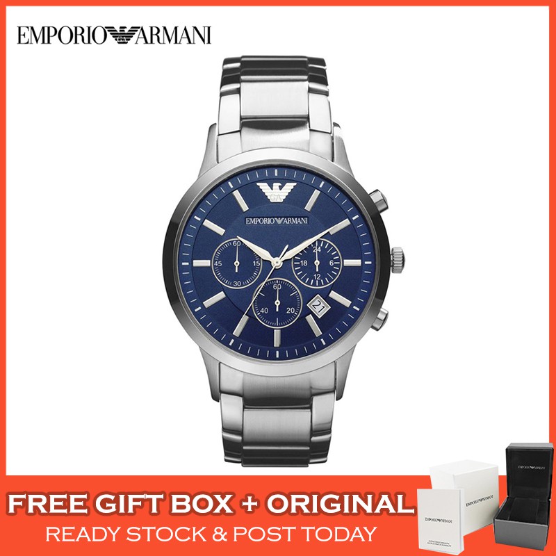 [Original] Emporio Armani Classic Chronograph Navy Blue Dial Steel Men ...