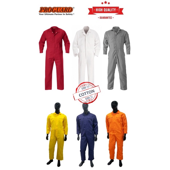 100% Zipper Closure Cotton Coverall Workwear c/w Pocket Men & Women Jumpsuit White, Grey, Navy Blue Orange, Red PROGUARD