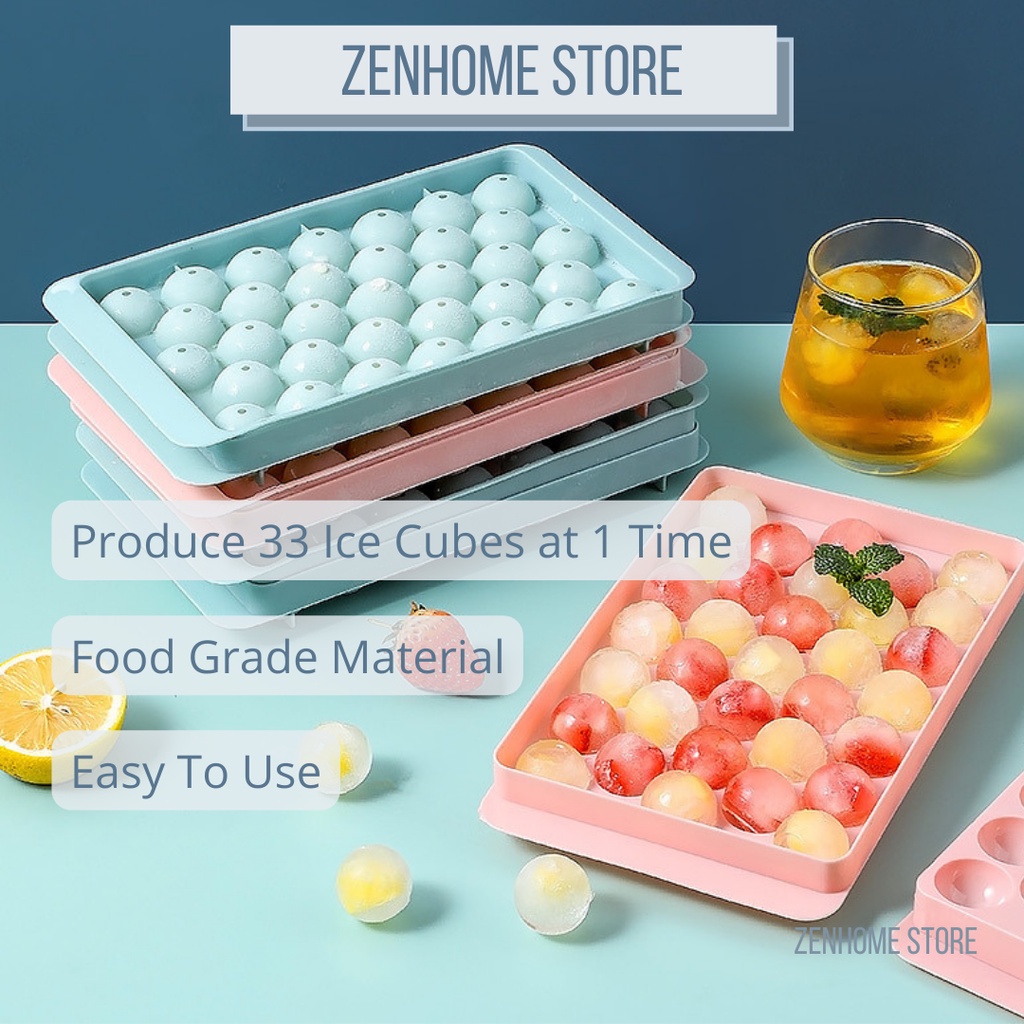 33PCS Round Ice Cube Mold Tray Round Ice Maker Jelly Maker Tray Ice Ball Maker 33格冰格自制冰块模具食品级圆球冰格带盖