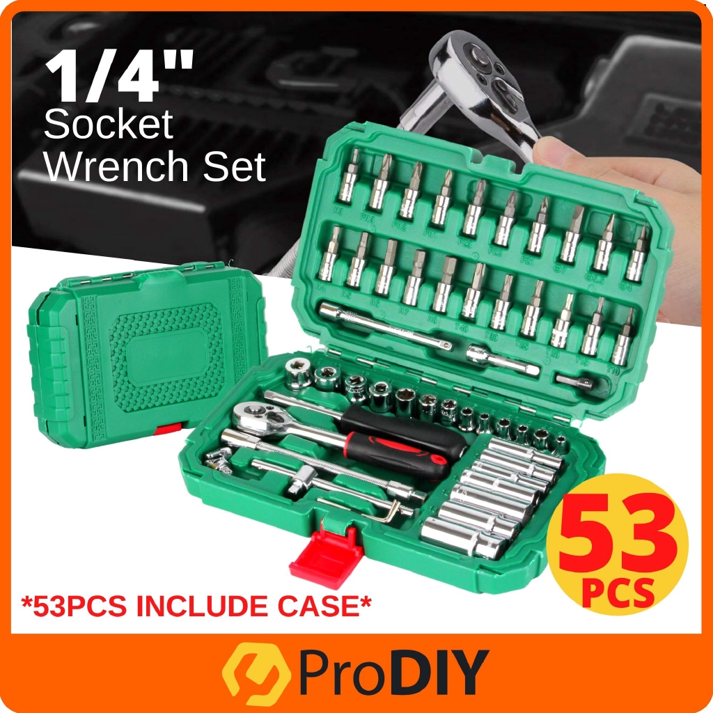 53pcs ( Included Case ) 1/4 Inch Socket Wrench Tools Screwdriver Socket Ratchet Bits Tool Box Set
