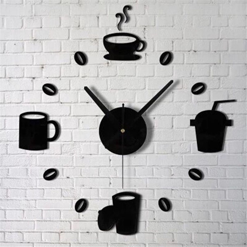 Coffee Cups Kitchen Wall Art Mirror Clock Modern Design Wall