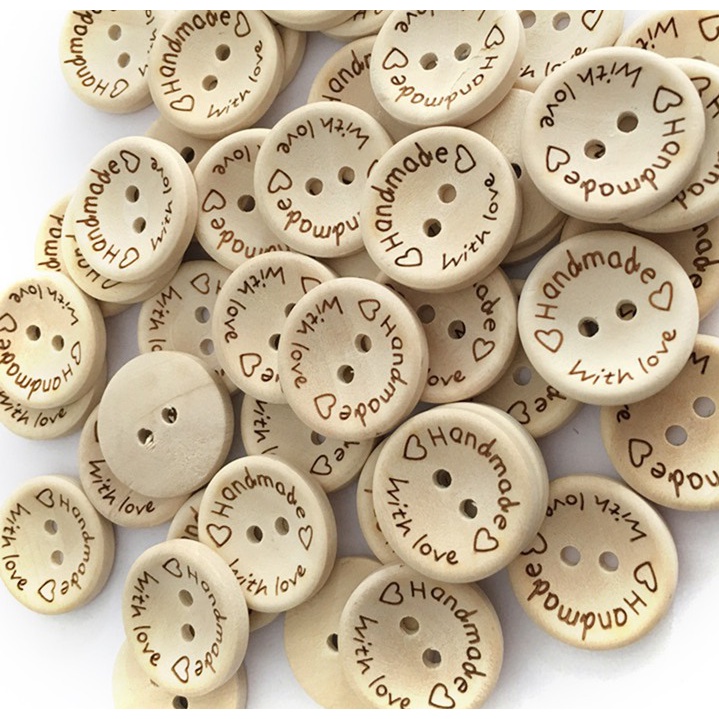 [READY STOCK] 15mm WOOD BUTTON HANDMADE WITH LOVE / BUTANG KAYU KRAF CANTIK