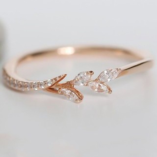 New Women/'s Rose Gold Plated Cute Vine Jewelry Leaf Open Ring Adjustable Gift