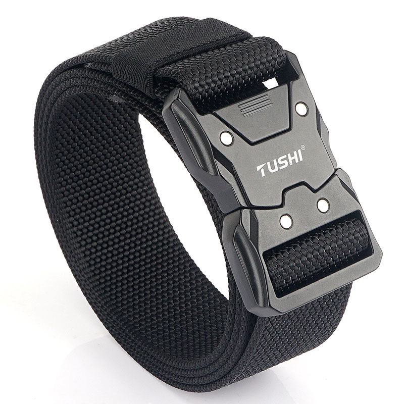 Men Belt Metal Buckle Quick Release Elastic Belt Casual Tooling Training Belt