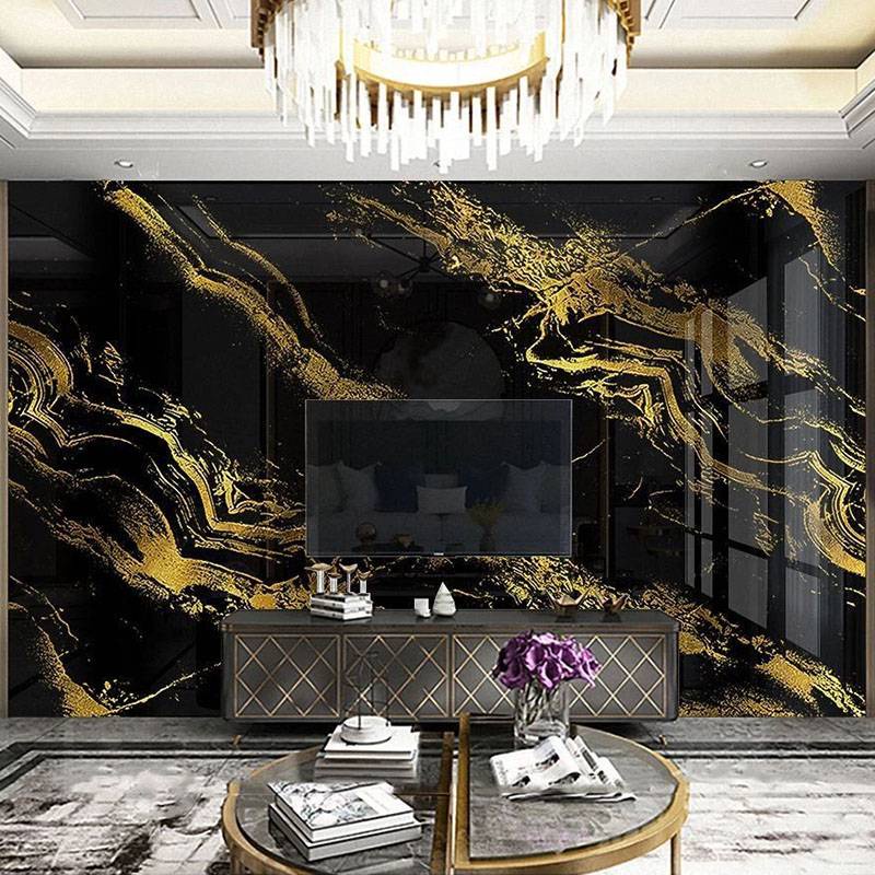 Custom Photo Wallpaper Home Decor 3D Black Gold Imitation Marble Waterproof  Modern Living Room Bedroom TV Background Wall Mural | Shopee Malaysia