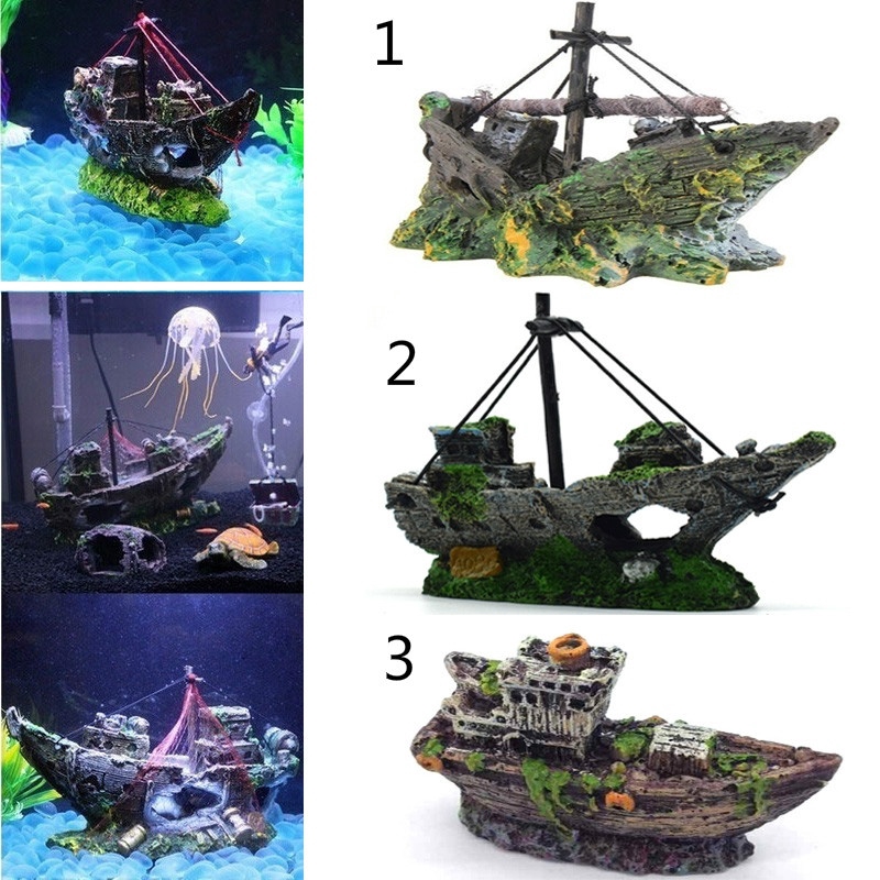 Creative Resin Wreck Sailing Boat Sunk Pirate Ship Landscape