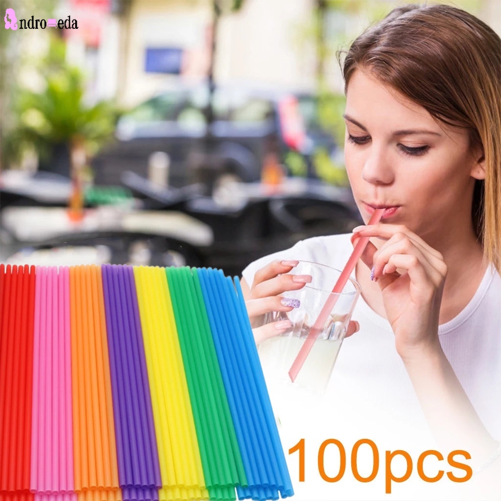 100Pcs/Bag Disposable Plastic Straight Straws Handmade Diy Rainbow