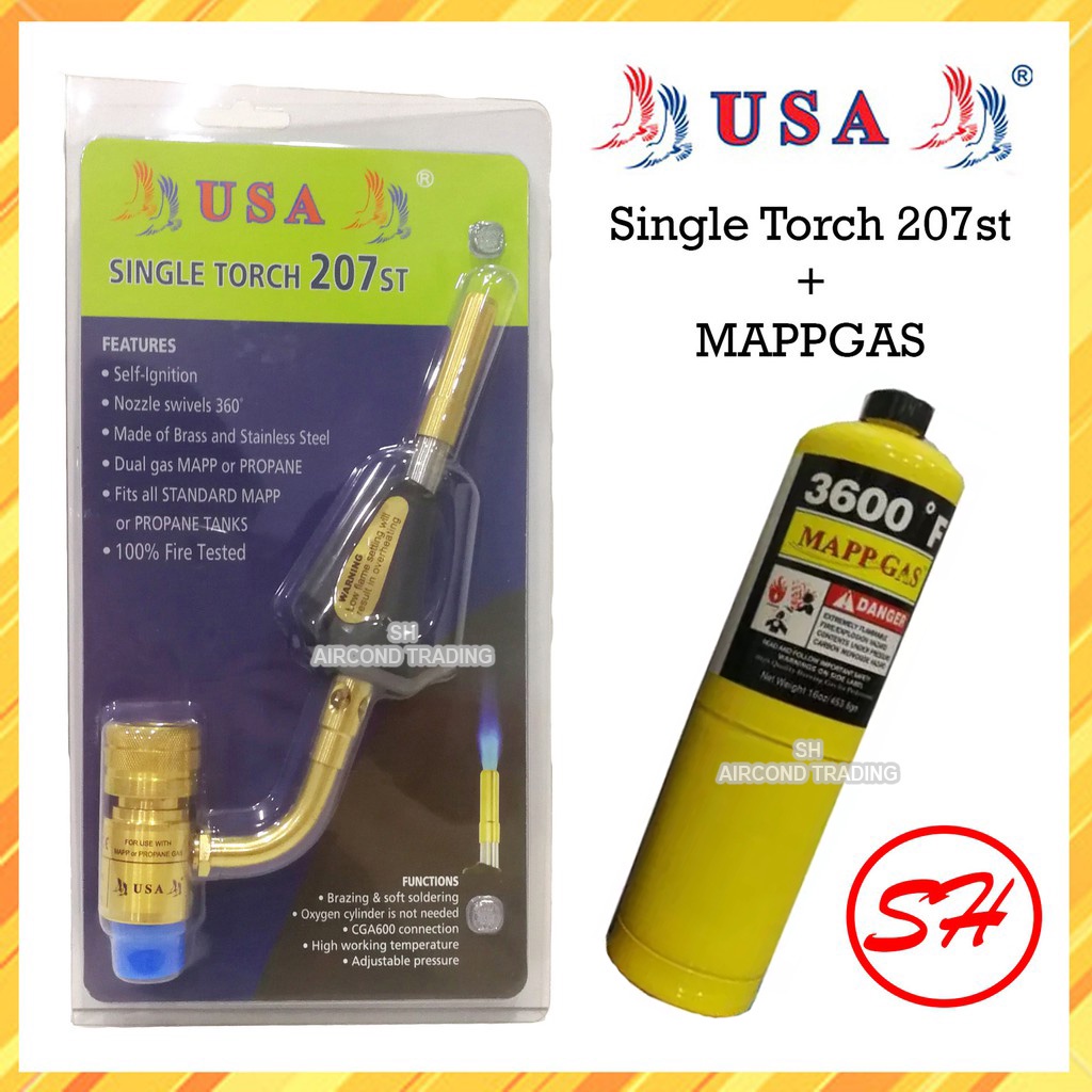 USA Single Torch 207st And USA Mappgas Cylinder Mapp Gas 3600F 16OZ   948707681f009a3a4cecfdfbc990322b