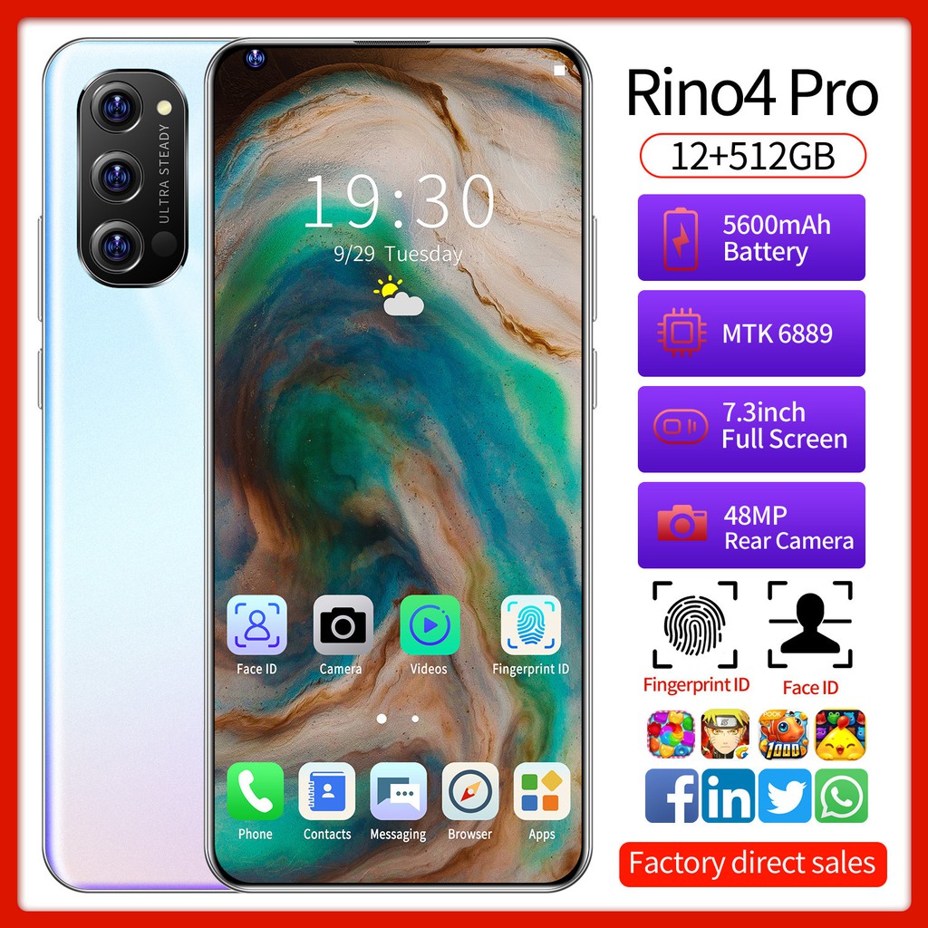 【Ready Stock】New Rino4 pro smartphone 5G Android 10.0 24MP ...