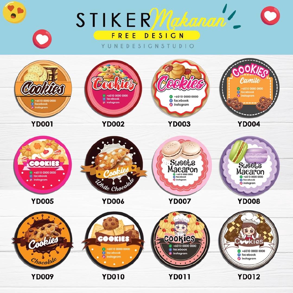 (1000 pcs) Sticker Makanan Sticker Melekat Kuat Sticker Pelbagai