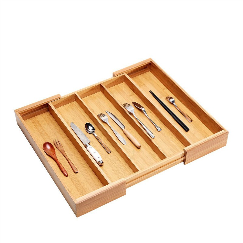 3 Compartments 2 Adjustable Bamboo Expandable Cutlery Tray Drawer