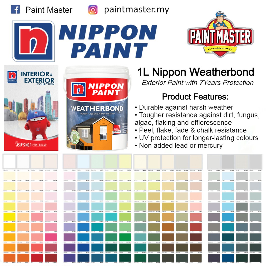 1L NIPPON PAINT WEATHERBOND Exterior Paint with 7Years Protection - Cat