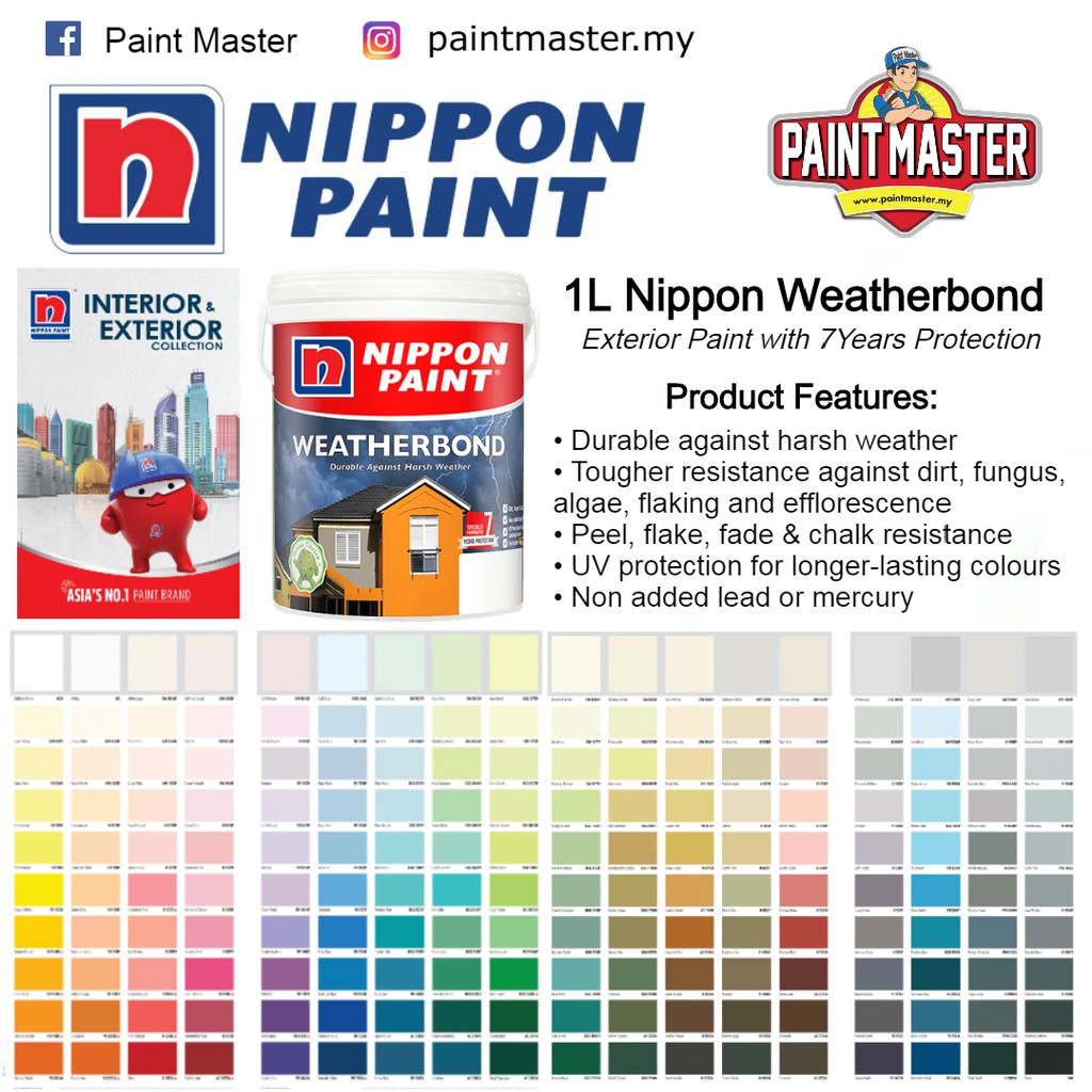 1L NIPPON  PAINT WEATHERBOND Exterior Paint with 7Years 