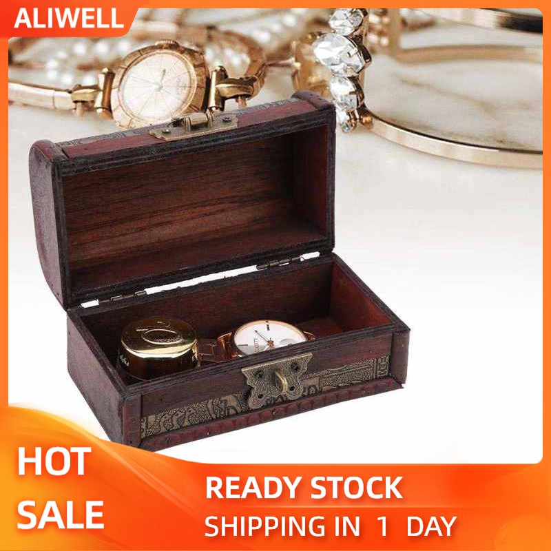 Aliwell Vintage Wooden Treasure Chest Storage Box Jewellry Trinket Keepsake