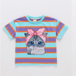 Summer Children S Clothing Girls Clothing Cute Little Girls Cat Print T Shirt Jeans Two Piece Suit Shopee Malaysia