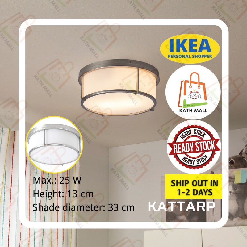 Ikea Kattarp Lampu I Ceiling Lamp Glass Nickel Plated Ee Malaysia - Ikea Stick On Ceiling Lights