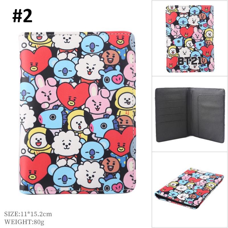 KPOP BTS BT21 PU Leather Passport Holder Bangtan Boy Passport Case