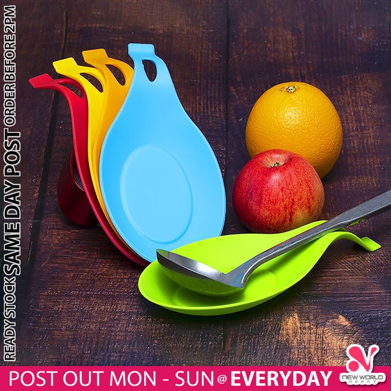 《 》 Spoon Ladle Holder Rest Multifunctional Silicone Heat Resistance Utensils Kitchen Placemat Alas Senduk 汤匙架