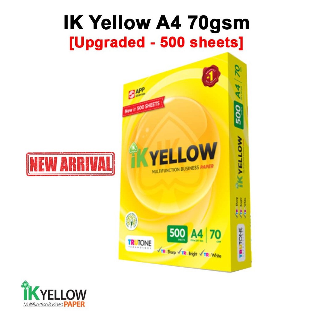 IK YELLOW MULTIFUNCTION BUSINESS A4 PAPER 70GSM 500 SHEETS 5 REAMS