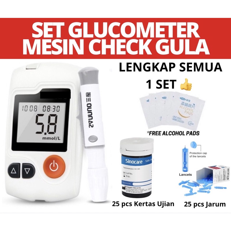 FULL SET BLOOD GLUCOSE METER GLUCOMETER SET DIABETES TEST KIT BLOOD ...