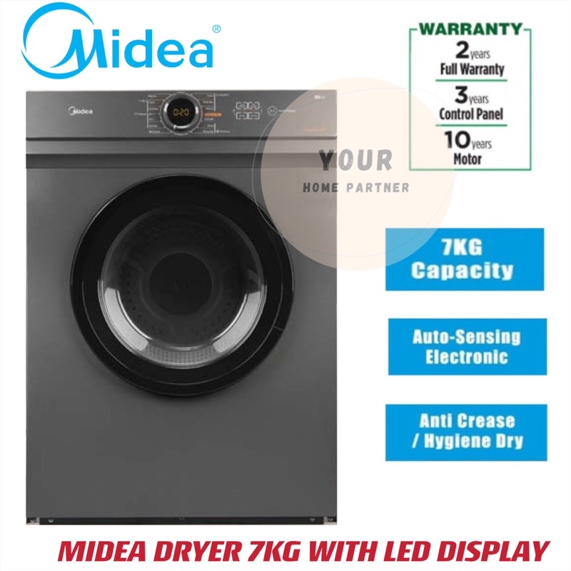 Midea Tumble Dryer 7KG Silver MD100A70 Mesin Pengering With LED