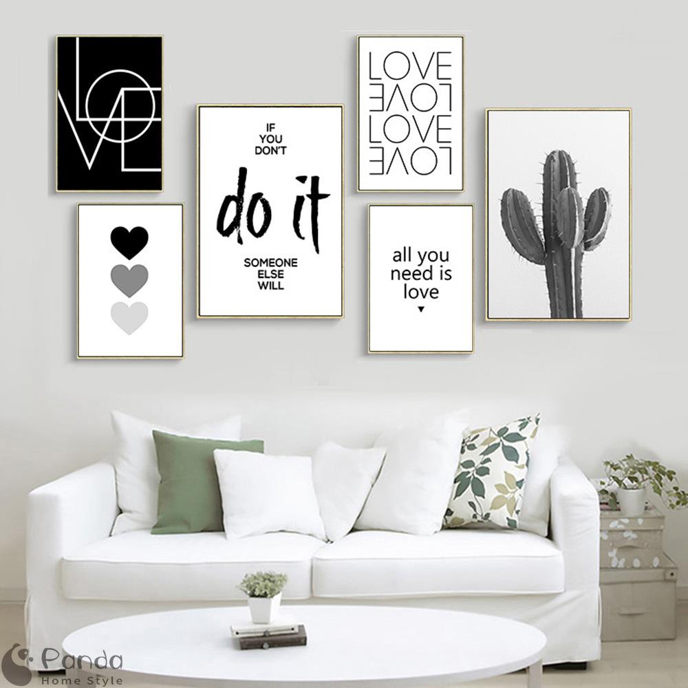 Scandinavian Cactus love Black Heart Love Petikan Lukisan Kanvas Hitam dan Putih Gambar Dinding Untuk Ruang Tamu Hiasan Nordic