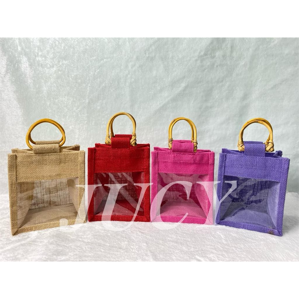 Buy Mini Jute Bag Transparent Cane Handle Small Birthday Gift Wrapping Hand Craft Beg Tangan Wanita Hadiah Murah Seetracker Malaysia