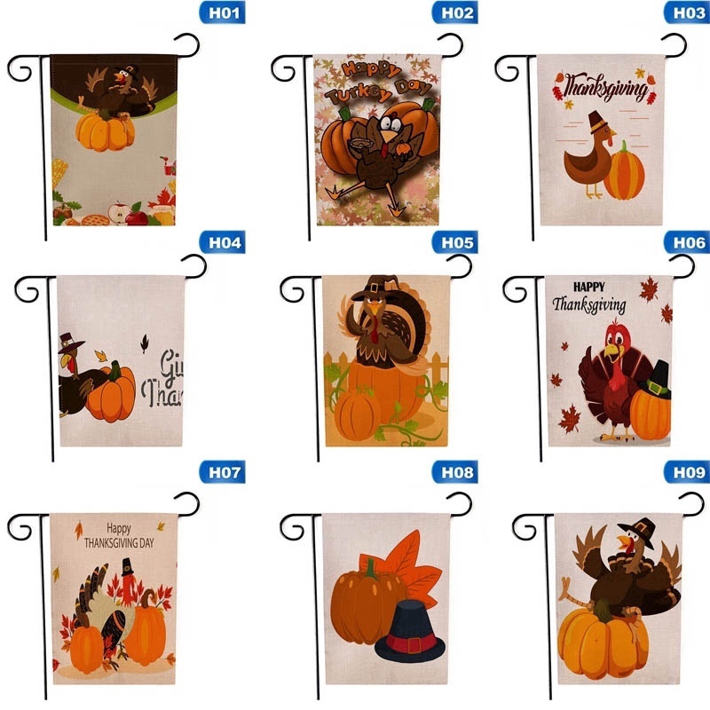Chuangjulin Happy Thanksgiving Pumpkin Turkey Pattern Garden Flag