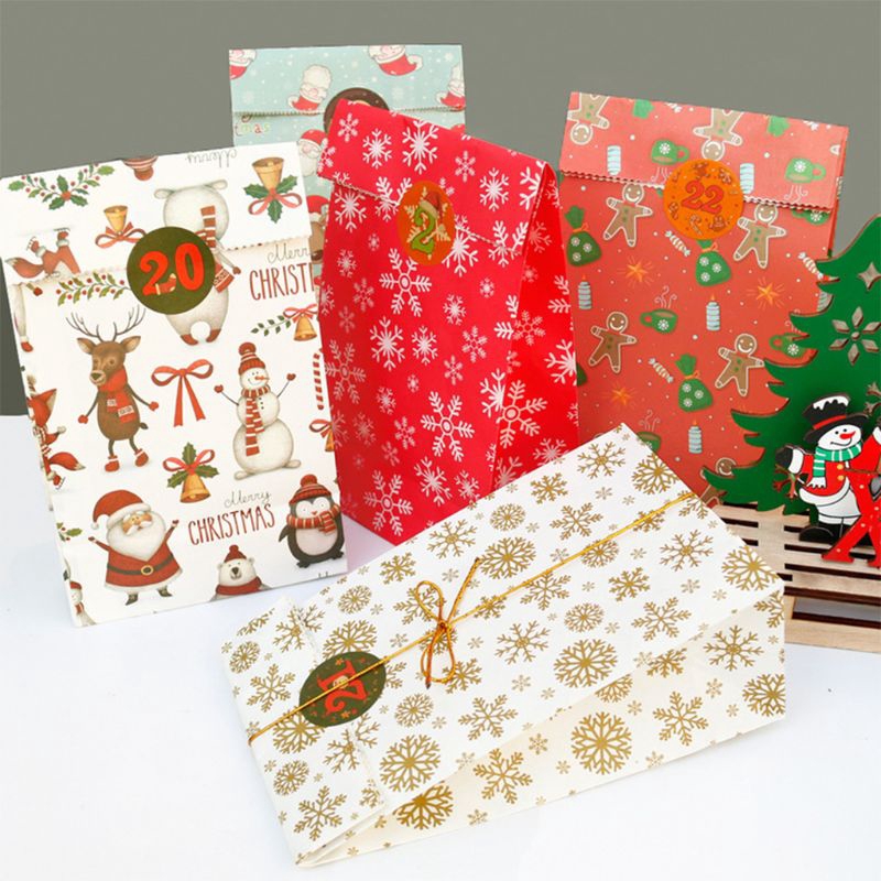 Download St Christmas Gift Bags With 24 Christmas Stickers Reusable Craft Paper Boxes Goodie Shopee Malaysia PSD Mockup Templates