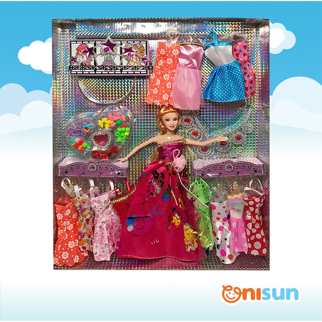 Girls Doll with 12pcs Dress Accessories and Necklace Play Set
