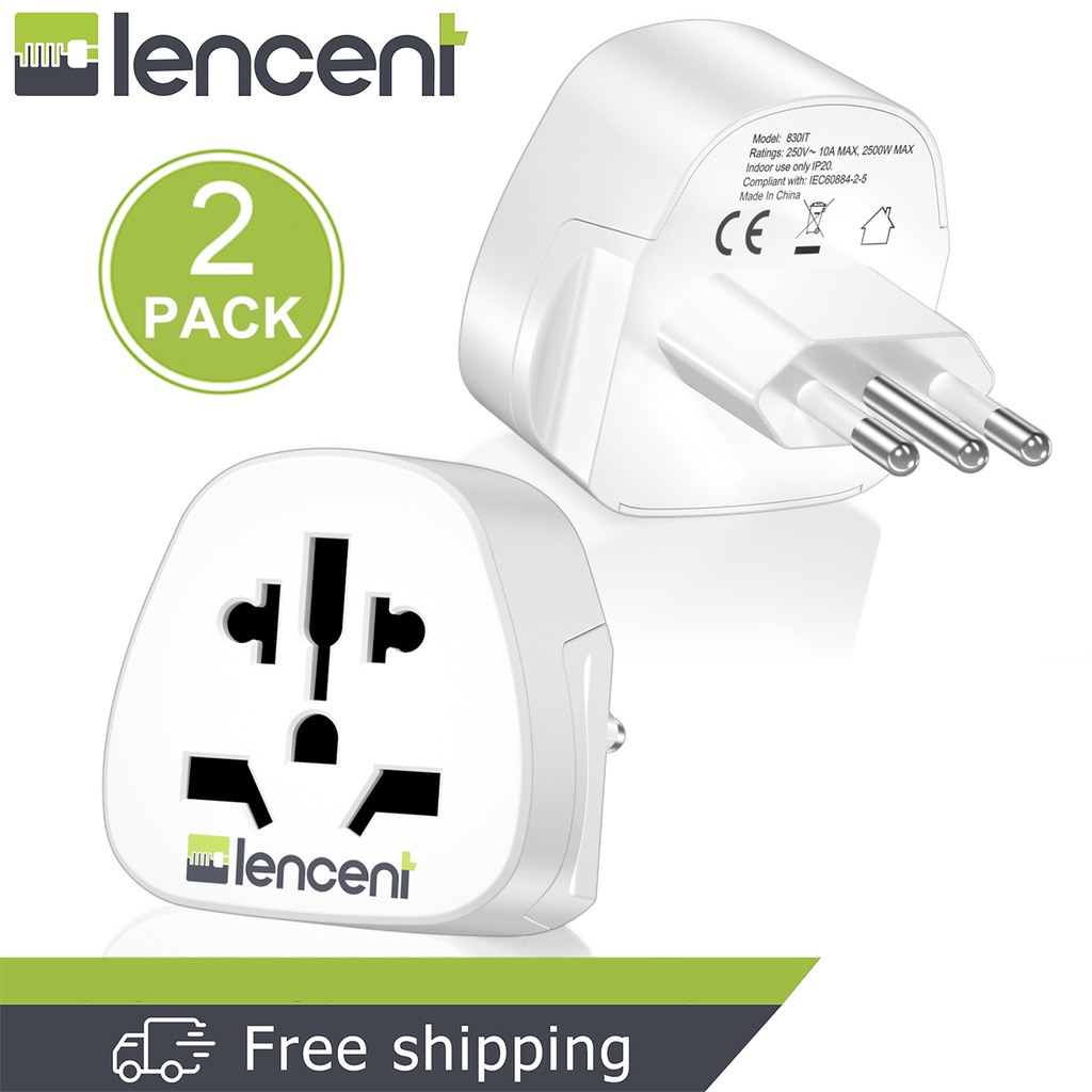 LENCENT 2 X World to Italy Travel Adapter Malaysia to Italy Universal