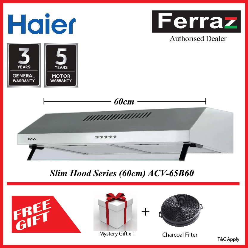 Ready Stock Haier 60cm Acv 65b60 Conventional Cooker Hood Acv65b60 Kitchen Slim Hood 吸油烟机 Penyedut Udara Dapur