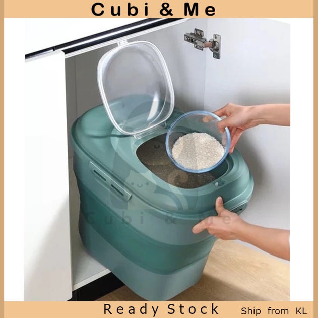 C&M 25KG Folding Rice Bucket Rice Bucket Rice Dispenser Insect-proof ...