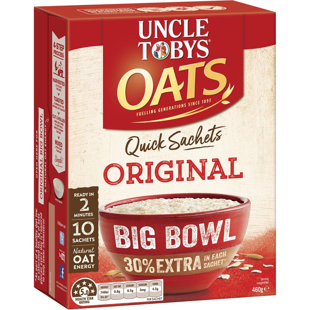 Uncle Tobys Oats Quick Sachet Big Bowl Original 460 g | Shopee Malaysia