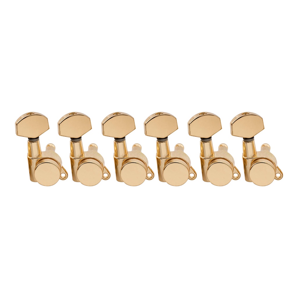 Gold with Oval Plastic Button Musiclily Pro 6 inline Vintage Hybrid Style Guitar Locking Tuners Tuning Pegs Keys Machine Heads Set for Fender Squier Classic Vibe Strat/Tele Electric Guitar 