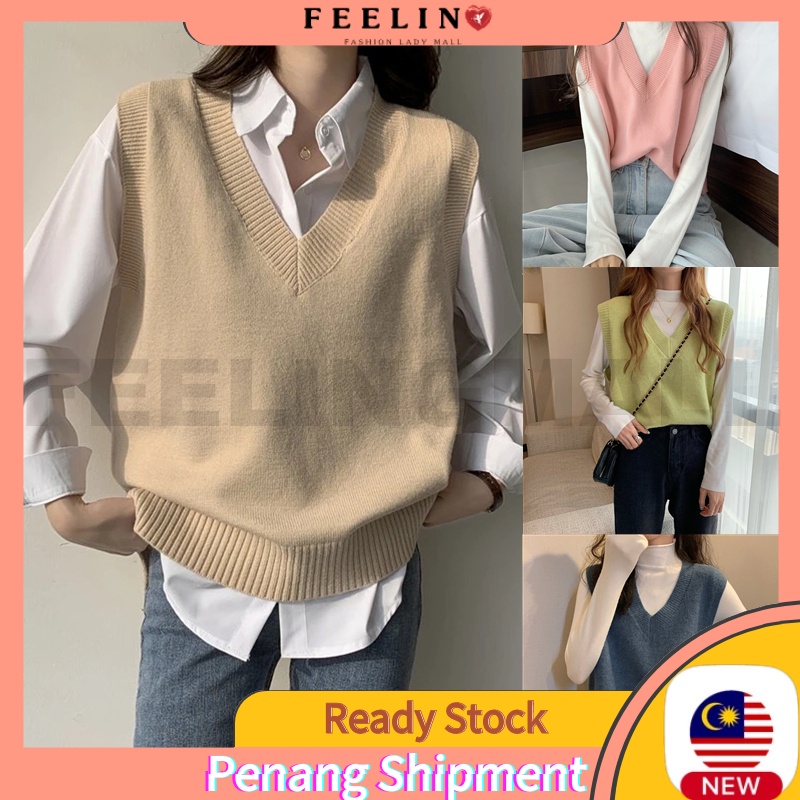 11 Color Women Korean V-Neck Loose Sweater Vest Knitted top solid color sleeveless knitted vest loose v-neck sweater