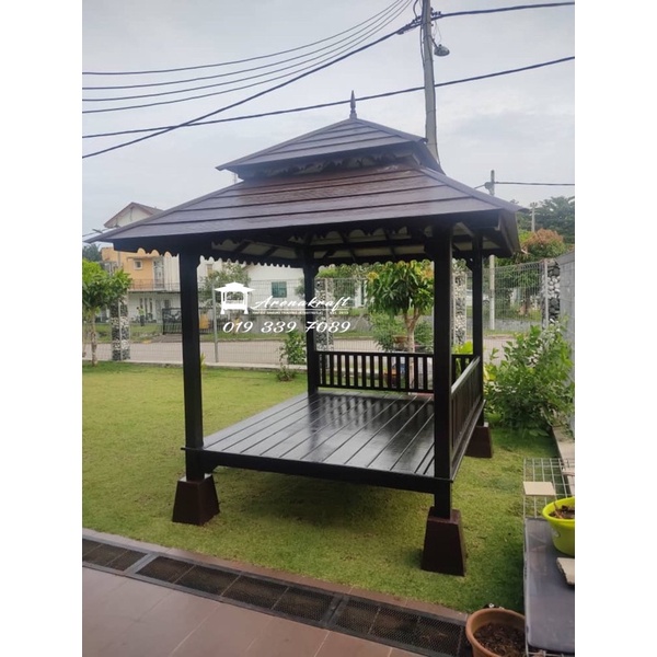 Pondok kayu, (6 x 7 ukuran lantai) Gazebo warisan, Kayu Cengal Pasir