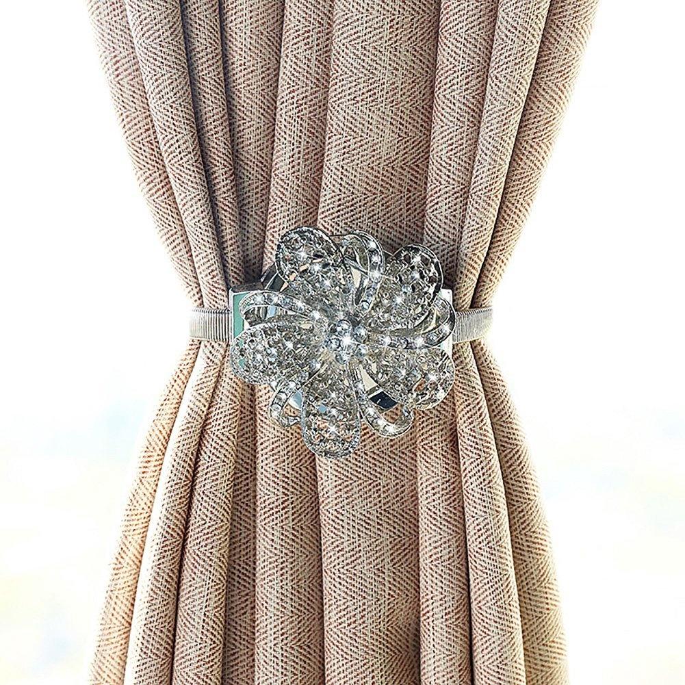Diealles Magnetic Crystal Flower Curtain Tieback Tie Back Clip
