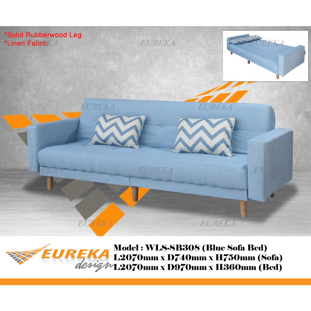 EUREKA 7ft Modern Sofa Bed Fabric w/ Rubberwood Leg (Delivery