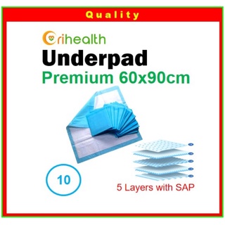 ORIHEALTH Underpad 5 Ply SAP PREMIUM 60cm x 90cm (24” x 36”) more user friendly size 一次性医用护垫 10 pieces per pack