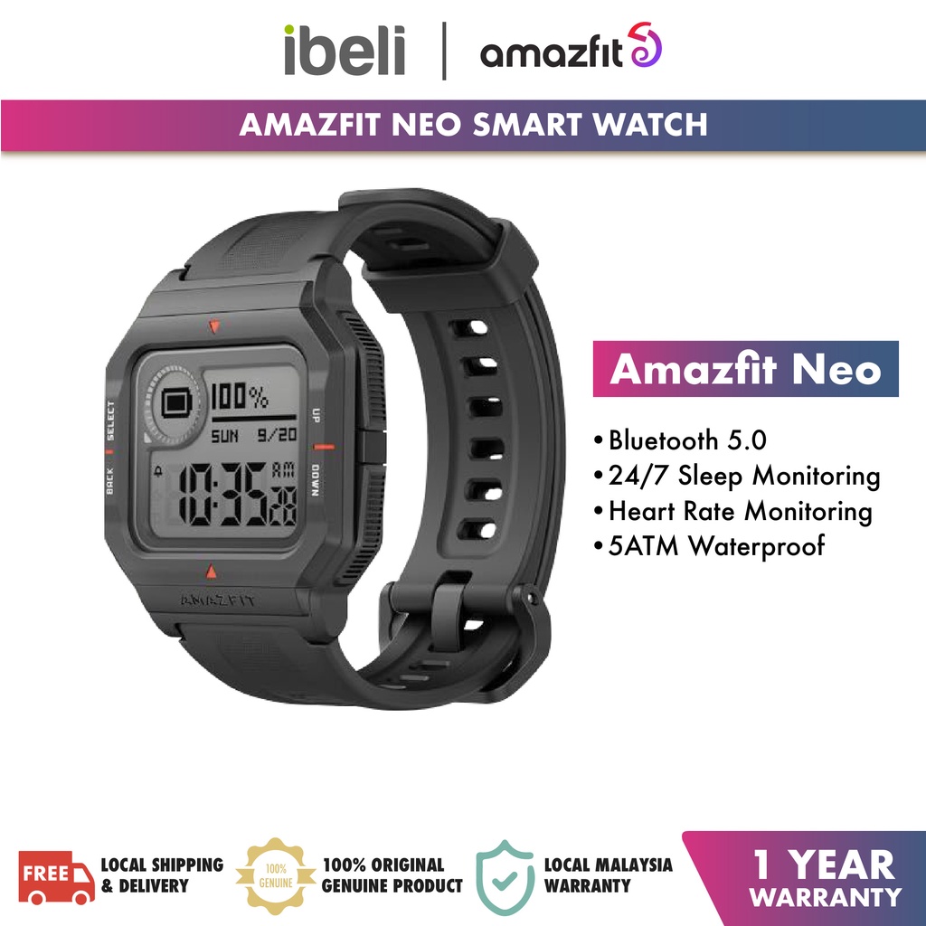 Amazfit NEO Smart Watch Always On Display Heart Rate Monitoring Sleep ...