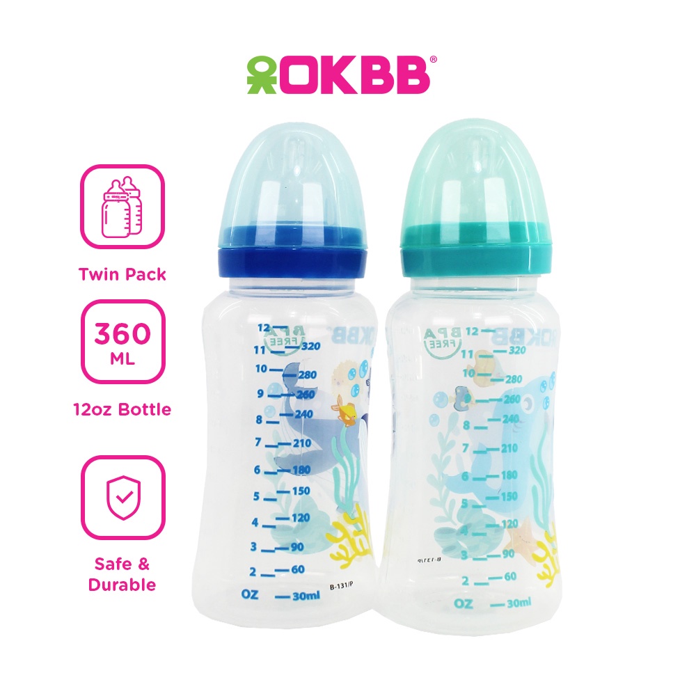 OKBB Twin Pack Baby Feeding Bottle Standard Neck Teats Feeding