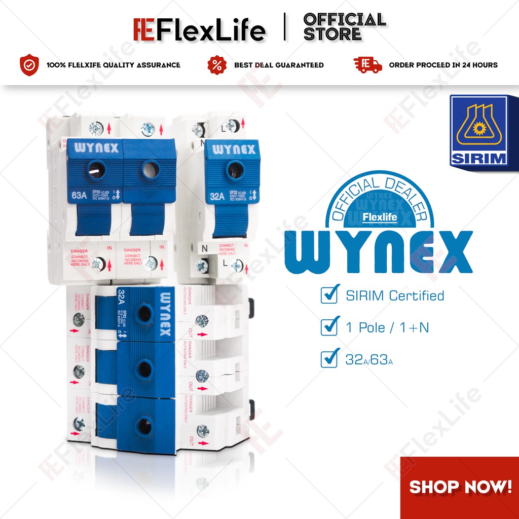 Original] WYNEX Main Switch SIRIM 32A 63A Switch Fuse 1 Pole / 1 Pole +  Neutral Switch Fuse / 3 Pole For Home, Business (1P) 63A