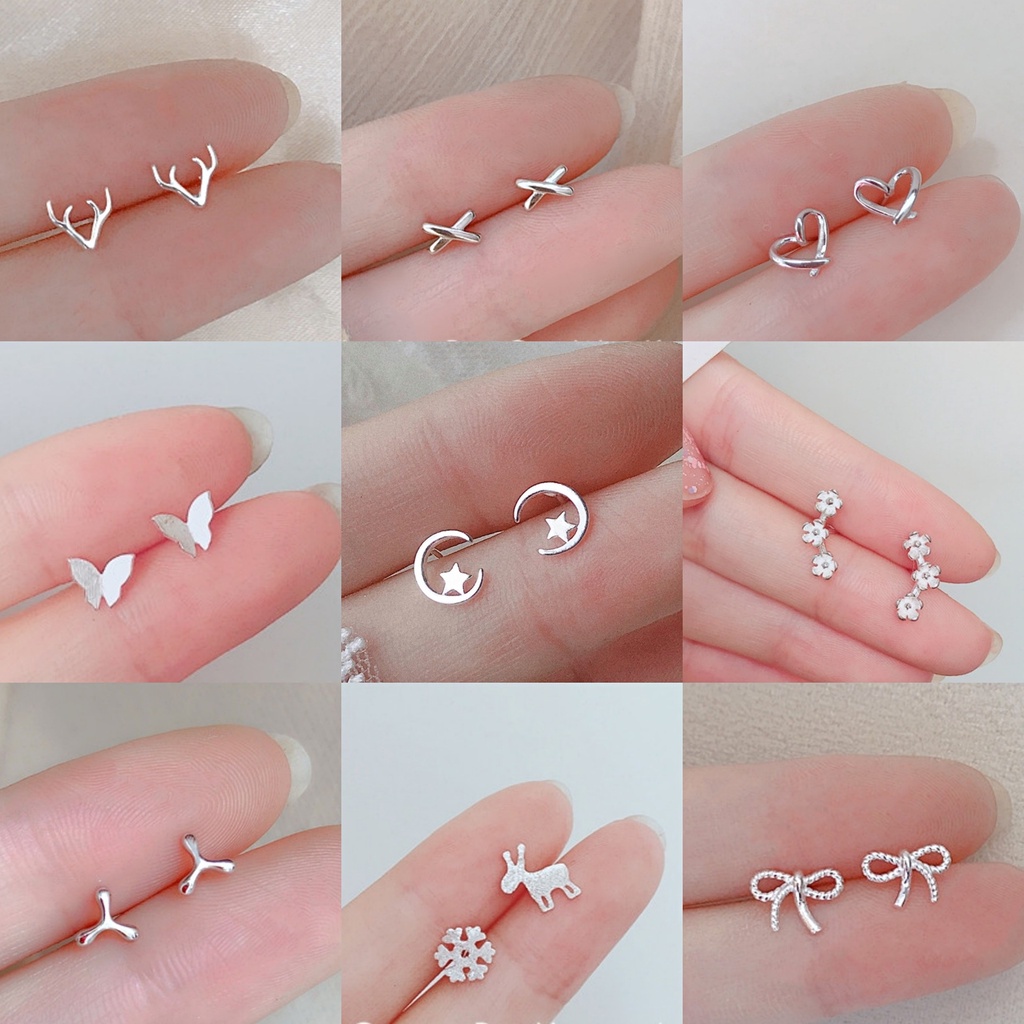 925 Silver Earrings Female Sweet Little Fresh Star Moon Earrings Temperament Korea Simple Personality Creative Ear Jewelry Accessories