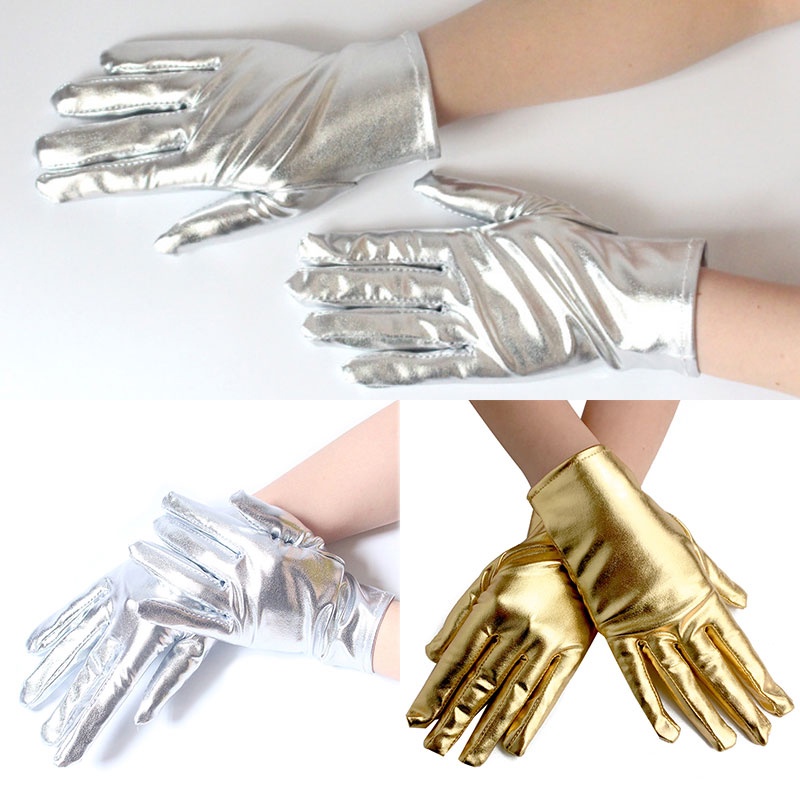 Fashion Accessories Gold Silver Cropped Patent Leather Gloves Shiny ...