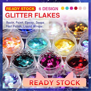 Moonfox 7 Design Mixed Hexagon Resin Nails Powder Sequins Craft Glitter DIY