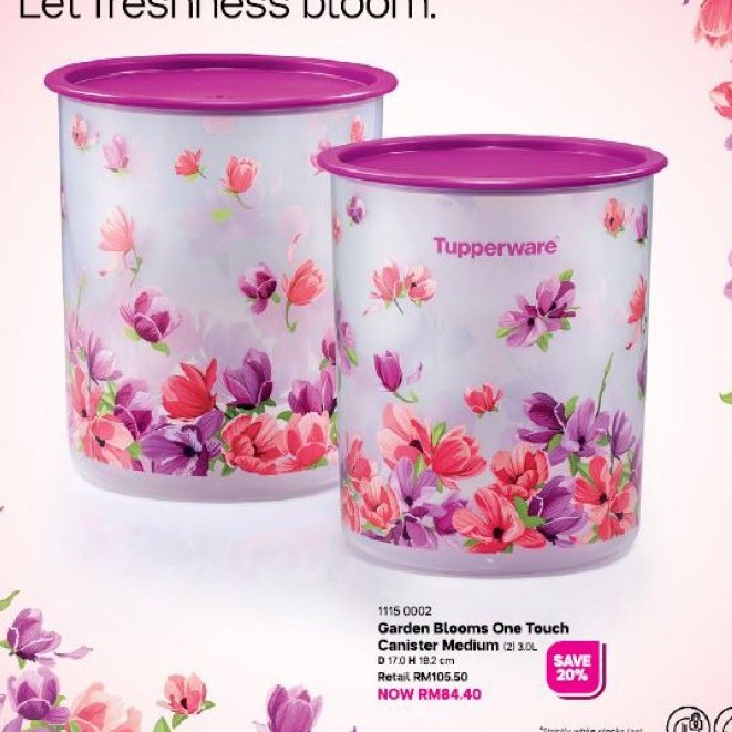 3L Canister Medium Tupperware Garden Blooms One Touch (2)/(1)