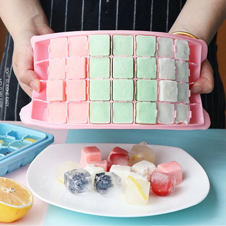 24 Grids Silicone Ice Cube Tray Mold With Cover Fresh Fruit Ice Tray Ice Cream Mold Maker Kitchenware YUKI-KTWR18149