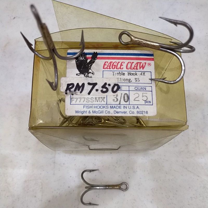 3/0 EAGLE CLAW 4X STRONG STAINLESS STEEL TREBLE HOOKS 1PC Shopee